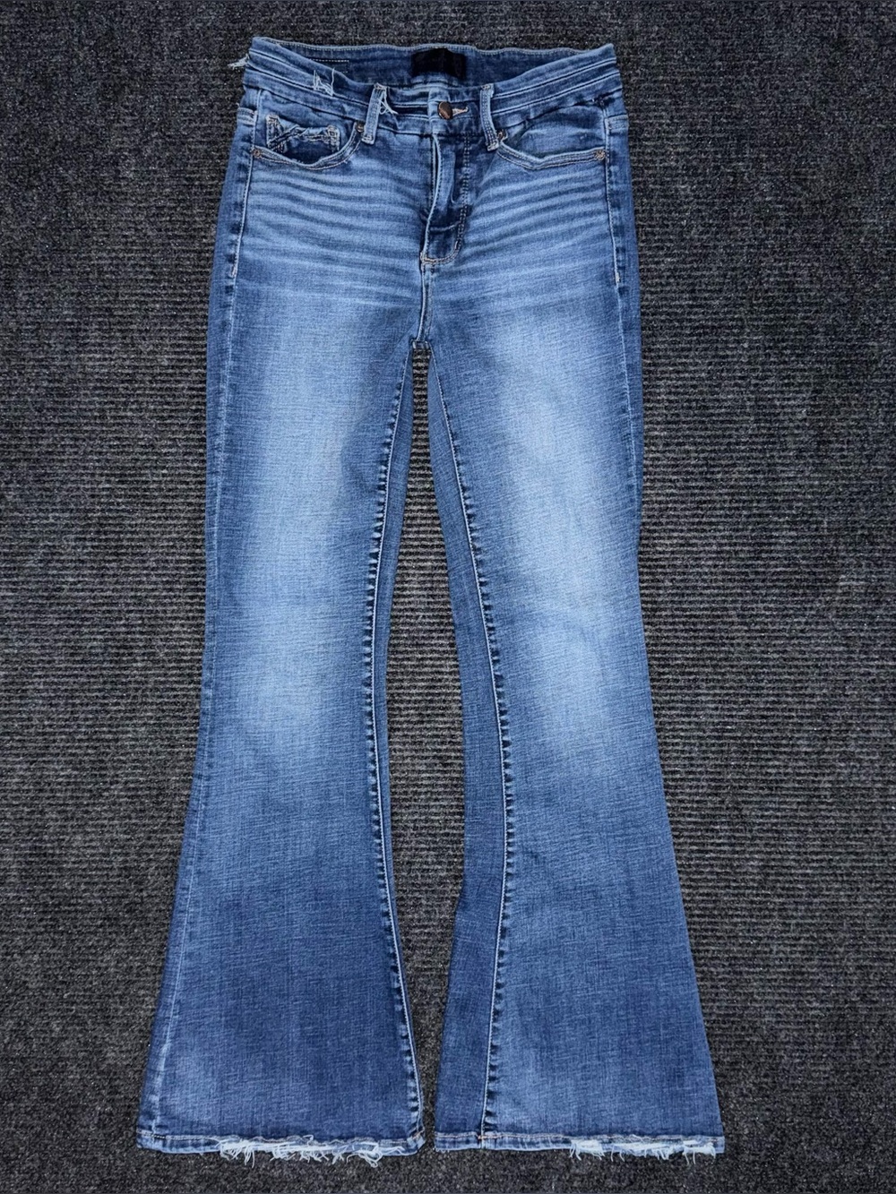 Buckle Black Fit No 75 Flare Leg Stretch Jeans Women’s 25x32 Distressed FLAW